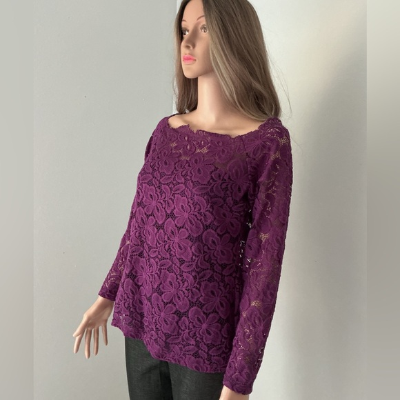 DJT Purple Lace Women's Blouse Sz L - Picture 3 of 10